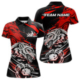 Maxcorners Custom Black And Red Wolf Bowling Men & Women Polo Shirts, Wolf Bowling League Shirt Team Uniform