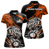 Maxcorners Custom Black And Orange Wolf Bowling Men & Women Polo Shirts, Wolf Bowling League Shirt Team Uniform