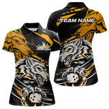 Maxcorners Custom Black And Yellow Wolf Bowling Men & Women Polo Shirts, Wolf Bowling League Shirt Team Uniform