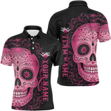 Maxcorners Pink Sugar Skull Tattoo Custom Unisex Team Bowling Polo Shirts, Halloween Team Bowling Jerseys