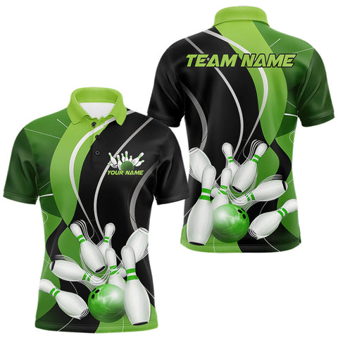 Maxcorners Custom Black And Green Bowling Jerseys, Men Bowling Polo Shirt Team Uniform LM1625