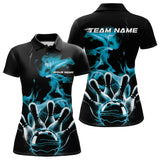 Maxcorners Custom Blue Smoke Bowling Polo Team Shirts For Men, Flame Bowling League Shirt LM2707