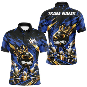 Maxcorners Custom Blue And Gold Funny Awesome Crown Bowling Ball Bowling King Men Polo Team Shirt LM2709