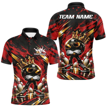 Maxcorners Custom Red And Gold Funny Awesome Crown Bowling Ball Bowling King Men Polo Team Shirt LM2709
