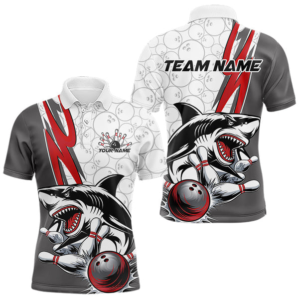 Maxcorners Custom Red Shark Bowling Polo Shirts For Men, Shark Bowling Team Tournament Outfits