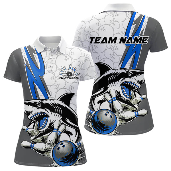 Maxcorners Custom Blue Shark Bowling Polo Shirts For Men, Shark Bowling Team Tournament Outfits