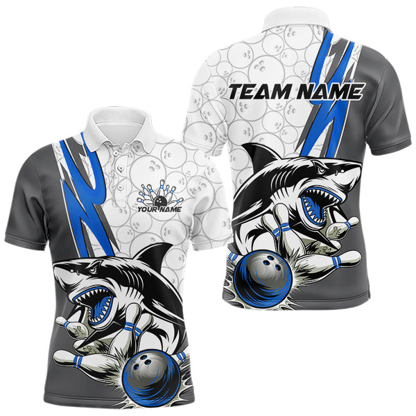 Maxcorners Custom Blue Shark Bowling Polo Shirts For Men, Shark Bowling Team Tournament Outfits