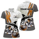 Maxcorners Custom Orange Shark Bowling Polo Shirts For Men, Shark Bowling Team Tournament Outfits