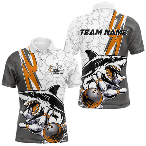 Maxcorners Custom Orange Shark Bowling Polo Shirts For Men, Shark Bowling Team Tournament Outfits