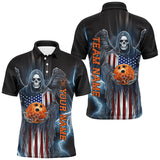 Maxcorners Custom Bowling Shirts American Flag Skull Patriotic Bowling Team Shirt Outfit