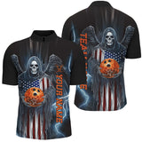 Maxcorners Custom Bowling Shirts American Flag Skull Patriotic Bowling Team Shirt Outfit