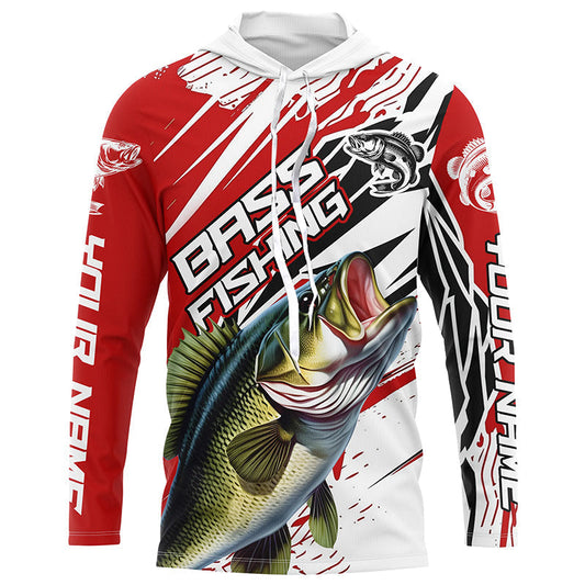 Maxcorners Largemouth Bass Fishing Custom Long Sleeve Tournament Shirts, Bass Fishing Jerseys | Red LM0201