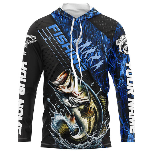 Maxcorners Custom Bass Fishing Long Sleeve Tournament Shirts, Bass Fisherman Jerseys | Blue Camo LM0201