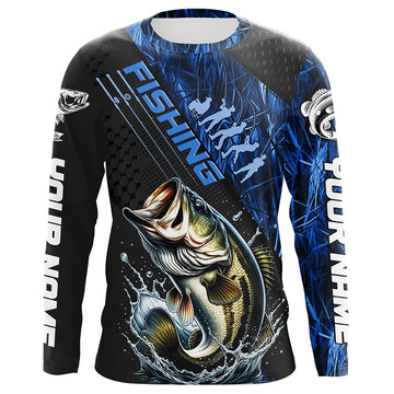 Maxcorners Custom Bass Fishing Long Sleeve Tournament Shirts, Bass Fisherman Jerseys | Blue Camo LM0201