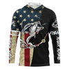 Maxcorners Personalized Bass Fishing American Flag Custom Long Sleeve Fishing Shirts, personalized Patriotic Fishing gifts LM0201