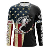Maxcorners Personalized Bass Fishing American Flag Custom Long Sleeve Fishing Shirts, personalized Patriotic Fishing gifts LM0201