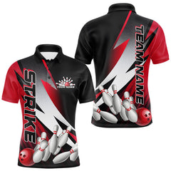 Maxxcorners Custom Black And Red Strike Bowling Polo Shirts For Men, Bowling Team Uniform MT0307