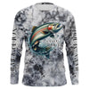 Maxcorners Gray Tie Dye Camo Custom Rainbow Trout Fly Fishing Shirts, Trout Long Sleeve Fishing Shirt  LM0201