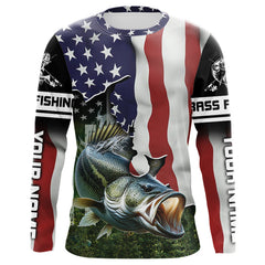 Maxcorners Personalized American Flag Bass Fishing Shirts, Patriotic Bass Tournament Fishing Shirts LM0501