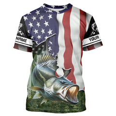 Maxcorners Personalized American Flag Bass Fishing Shirts, Patriotic Bass Tournament Fishing Shirts LM0501