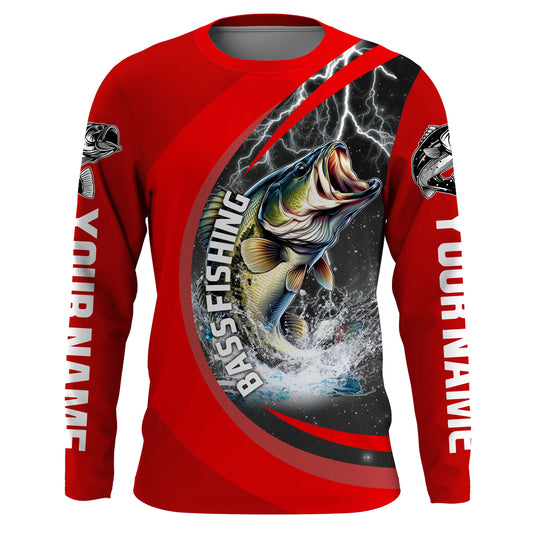 Maxcorners Personalized Bass Fishing Jerseys, Largemouth Bass Tournament Fishing Shirts | Red LM0201