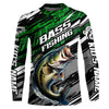 Maxcorners Bass Fishing Camo Long Sleeve Fishing Shirts, Custom Bass Tournament Fishing Jerseys | Green LM0201