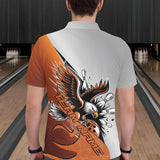 Maxcorners Custom Orange Eagle Bowling Team Men Polo Shirts, Eagle Bowling League Shirt Bowlers Outfit