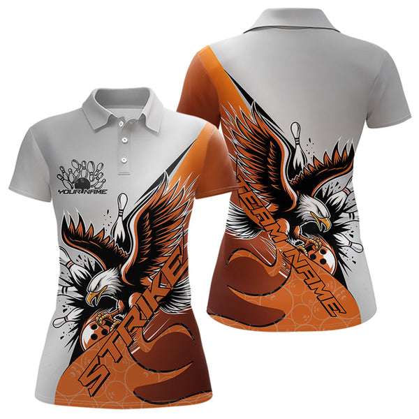 Maxcorners Custom Orange Eagle Bowling Team Men Polo Shirts, Eagle Bowling League Shirt Bowlers Outfit