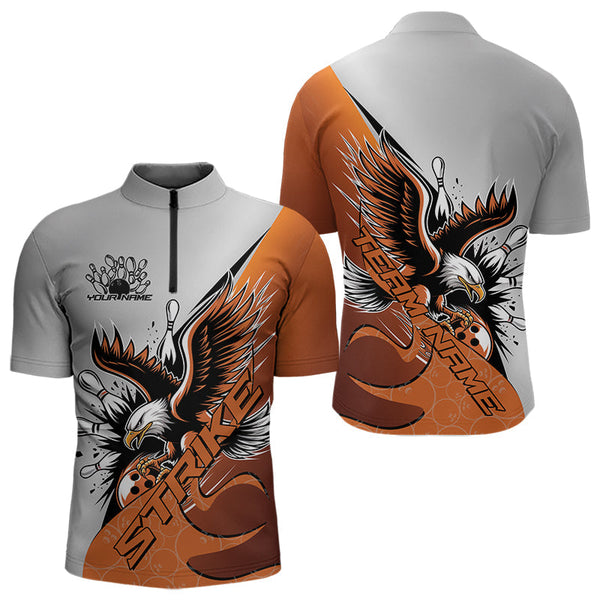 Maxcorners Custom Orange Eagle Bowling Team Men Polo Shirts, Eagle Bowling League Shirt Bowlers Outfit