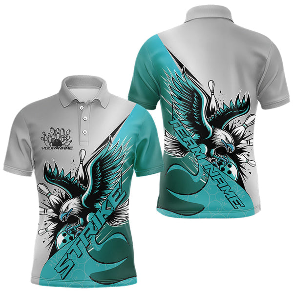 Maxcorners Custom Blue Eagle Bowling Team Men Polo Shirts, Eagle Bowling League Shirt Bowlers Outfit