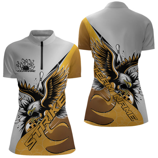 Maxcorners Custom Yellow Eagle Bowling Team Men Polo Shirts, Eagle Bowling League Shirt Bowlers Outfit