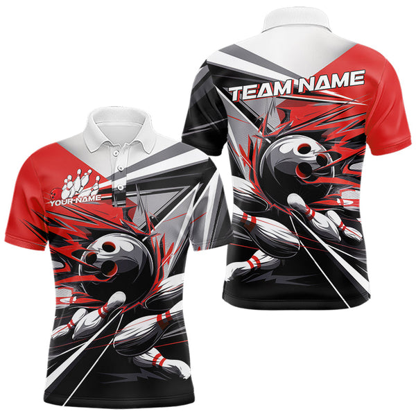 Maxcorners Custom Black And Red Striking Bowling Polo Shirts For Men, Team Uniform Bowlers Outfits