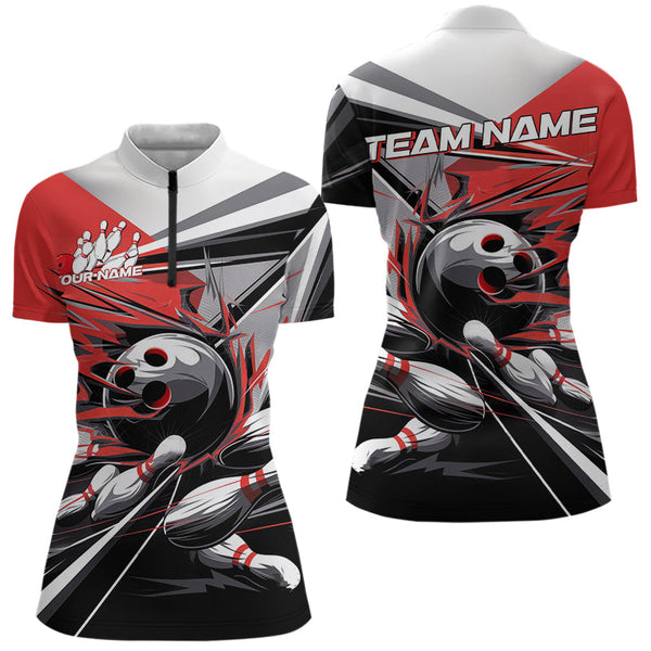 Maxcorners Custom Black And Red Striking Bowling Polo Shirts For Men, Team Uniform Bowlers Outfits