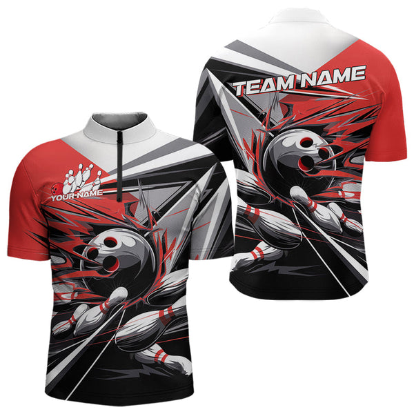 Maxcorners Custom Black And Red Striking Bowling Polo Shirts For Men, Team Uniform Bowlers Outfits