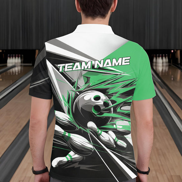 Maxcorners Custom Black And Green Striking Bowling Polo Shirts For Men, Team Uniform Bowlers Outfits