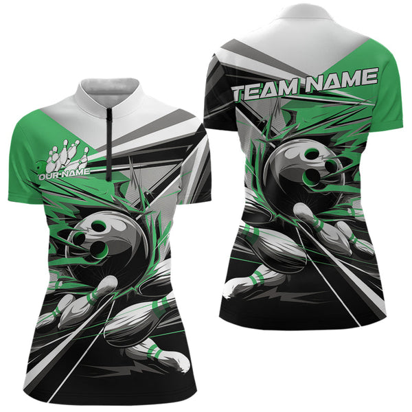 Maxcorners Custom Black And Green Striking Bowling Polo Shirts For Men, Team Uniform Bowlers Outfits