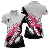 Maxcorners Custom Pink Flame Strike Bowling Men Polo Shirts, Bowling Team Uniform Bowling League Shirt