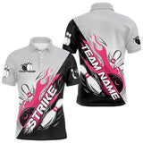 Maxcorners Custom Pink Flame Strike Bowling Men Polo Shirts, Bowling Team Uniform Bowling League Shirt