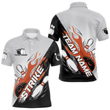 Maxcorners Custom Orange Flame Strike Bowling Men Polo Shirts, Bowling Team Uniform Bowling League Shirt