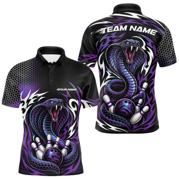 Maxcorners Custom Black And Purple Tribal Cobra Snake Bowling Jerseys Bowling Men Polo Shirt LM0208