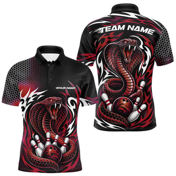 Maxcorners Custom Black And Red Tribal Cobra Snake Bowling Jerseys Bowling Men Polo Shirt LM0208