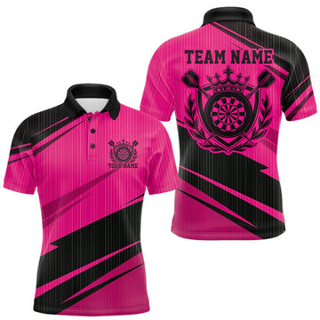 Maxcorners Custom Black And Pink Classic Crowned Dart Men Polo Shirt, Darts Team Jersey LM0409