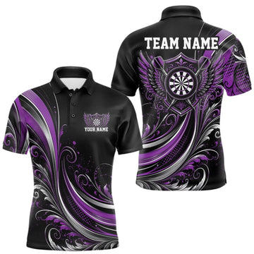 Maxcorners Custom Purple Swirls Crossed Darts And Dartboard Crest With Wings Men Polo Dart Shirt LM0409