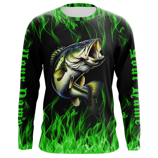 Maxcorners Custom Bass Fishing jerseys, Bass Long sleeve Fishing Shirts personalized Fishing gifts | green LM0201