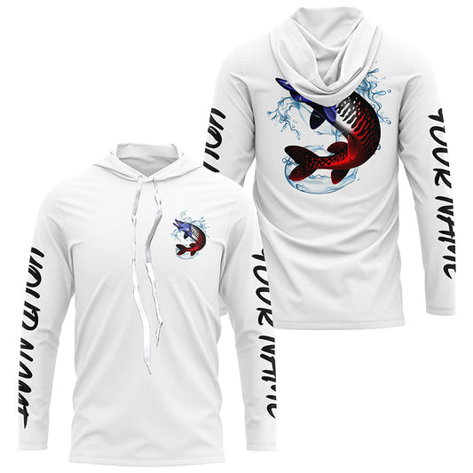 Maxcorners Personalized American Flag Musky Fishing Shirts, Patriotic Muskie Long Sleeve Fishing Shirts LM0501