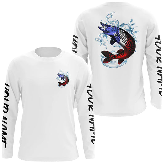 Maxcorners Personalized American Flag Musky Fishing Shirts, Patriotic Muskie Long Sleeve Fishing Shirts LM0501