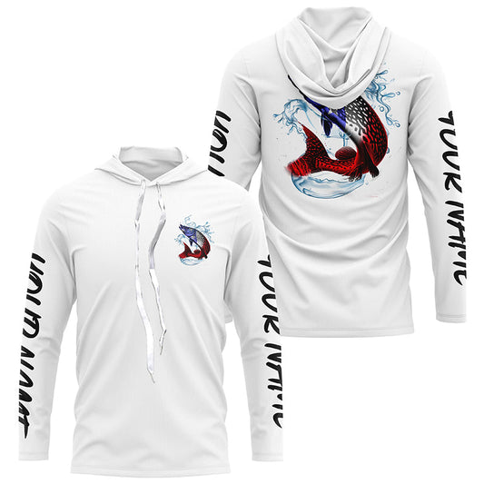 Maxcorners Personalized American Flag Northern Pike Fishing Shirts, Patriotic Pike Long Sleeve Fishing Shirts LM0501