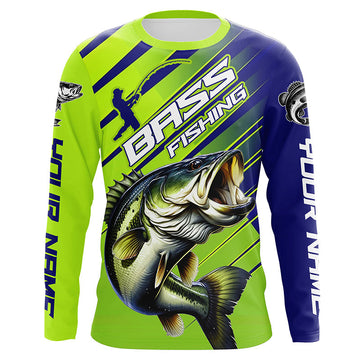 Maxcorners Custom Largemouth Bass Fishing Uv Protection Long Sleeve Shirts, Bass Tournament Fishing Shirt LM0201