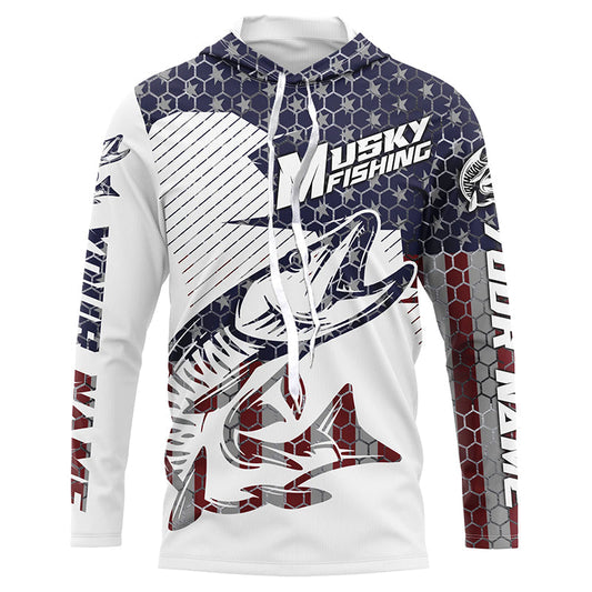 Maxcorners Musky American Flag Custom Fishing Shirts, Patriotic Muskie Fishing Jerseys LM0501