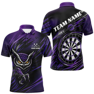Maxcorners Custom Purple Owl Darts Men Polo Shirts, Dart Flights Darts League Shirt LM0208